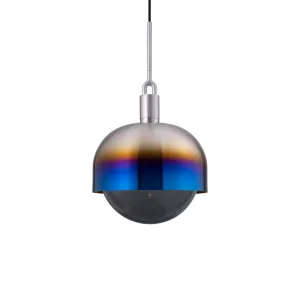 Forked Pendant / Shade / Globe / Smoked / Large / Burnt Steel