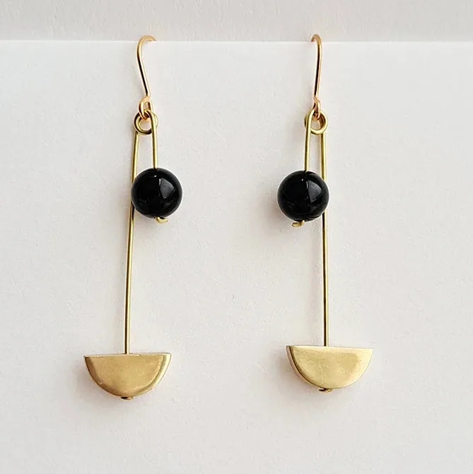 Form Coiled Brass, Crescent & Bead Earrings | by brass bold