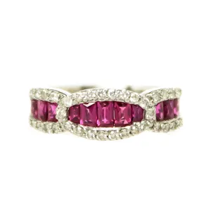 French Cut Ruby & Diamond Band Ring