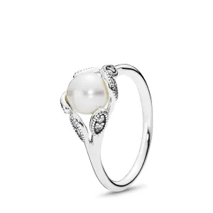 Freshwater cultured pearl silver ring with clear cubic zirconia