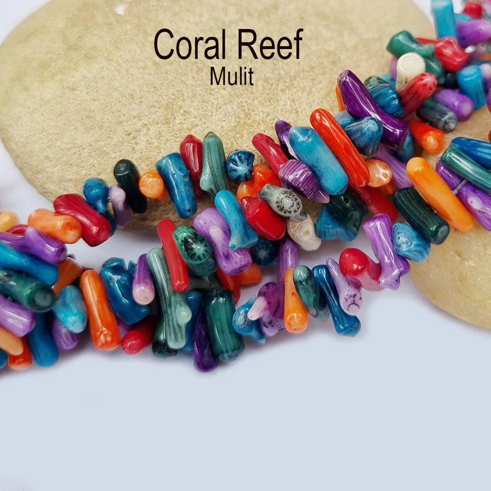 GENUINE Natural CORAL Multi Dyed Reef  BEADS, APPROX 138~145 BEADS' SOLD BY PER LINE PACK, Size about 4x16mm