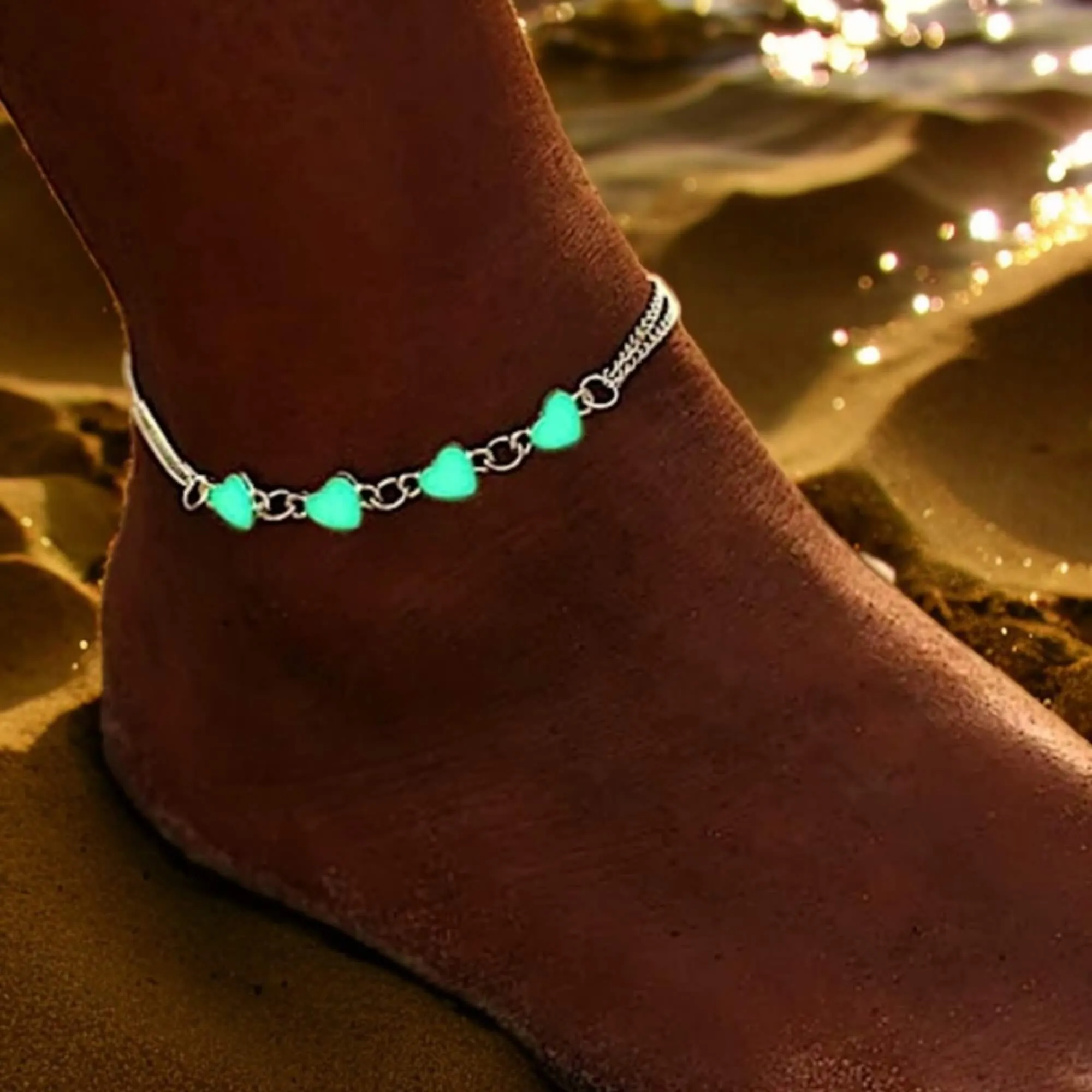 Glow-in-the-Dark Hearts Charming Anklet