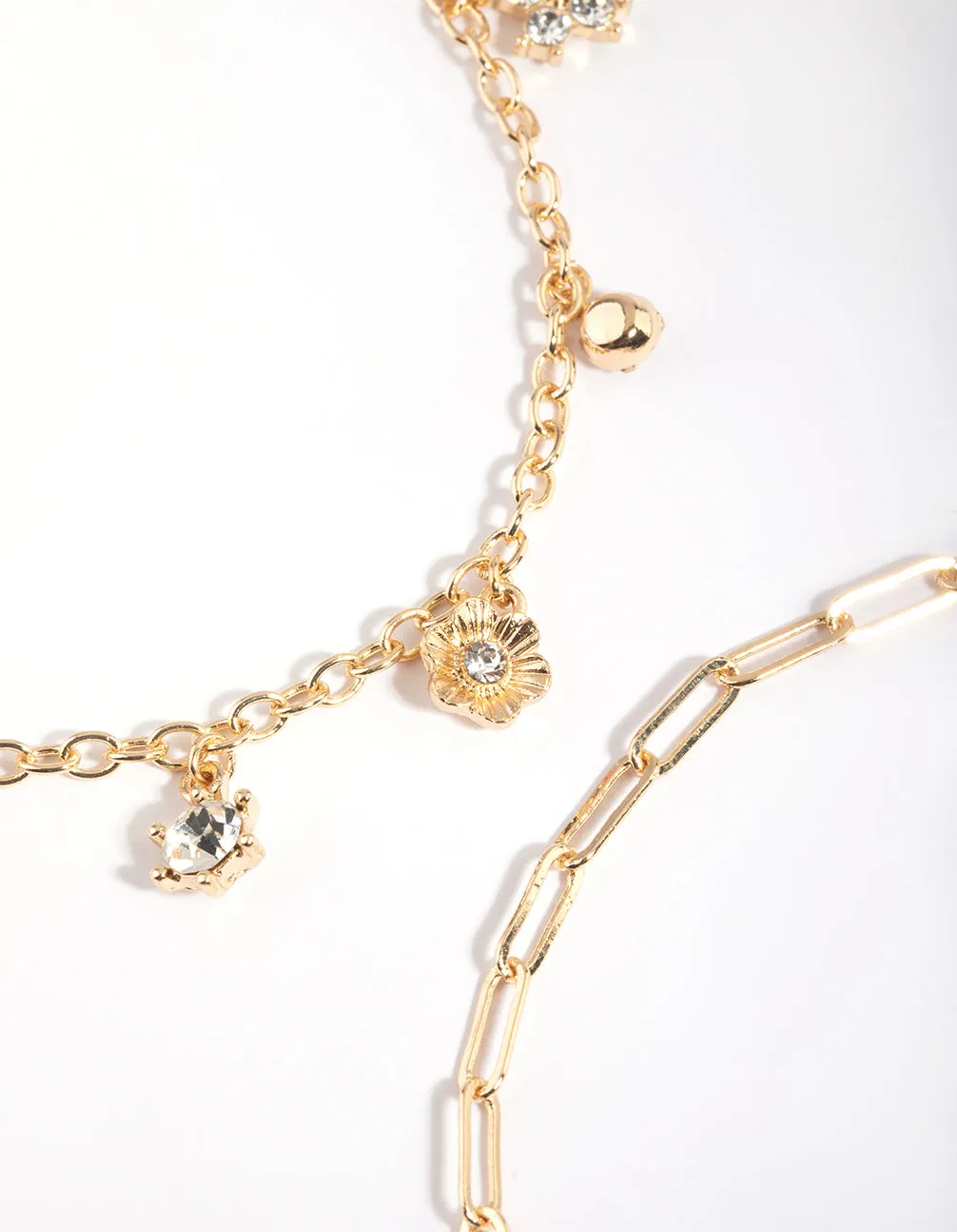 Gold Charm & Chain Anklet Set