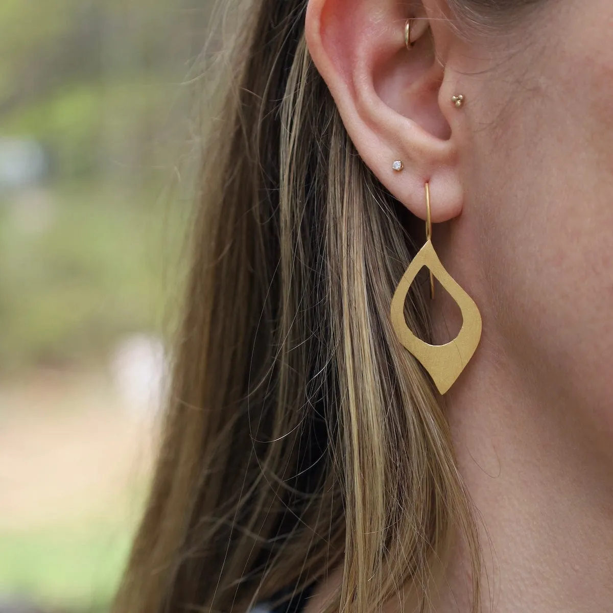 Gold Curved Open Teardrop Earrings