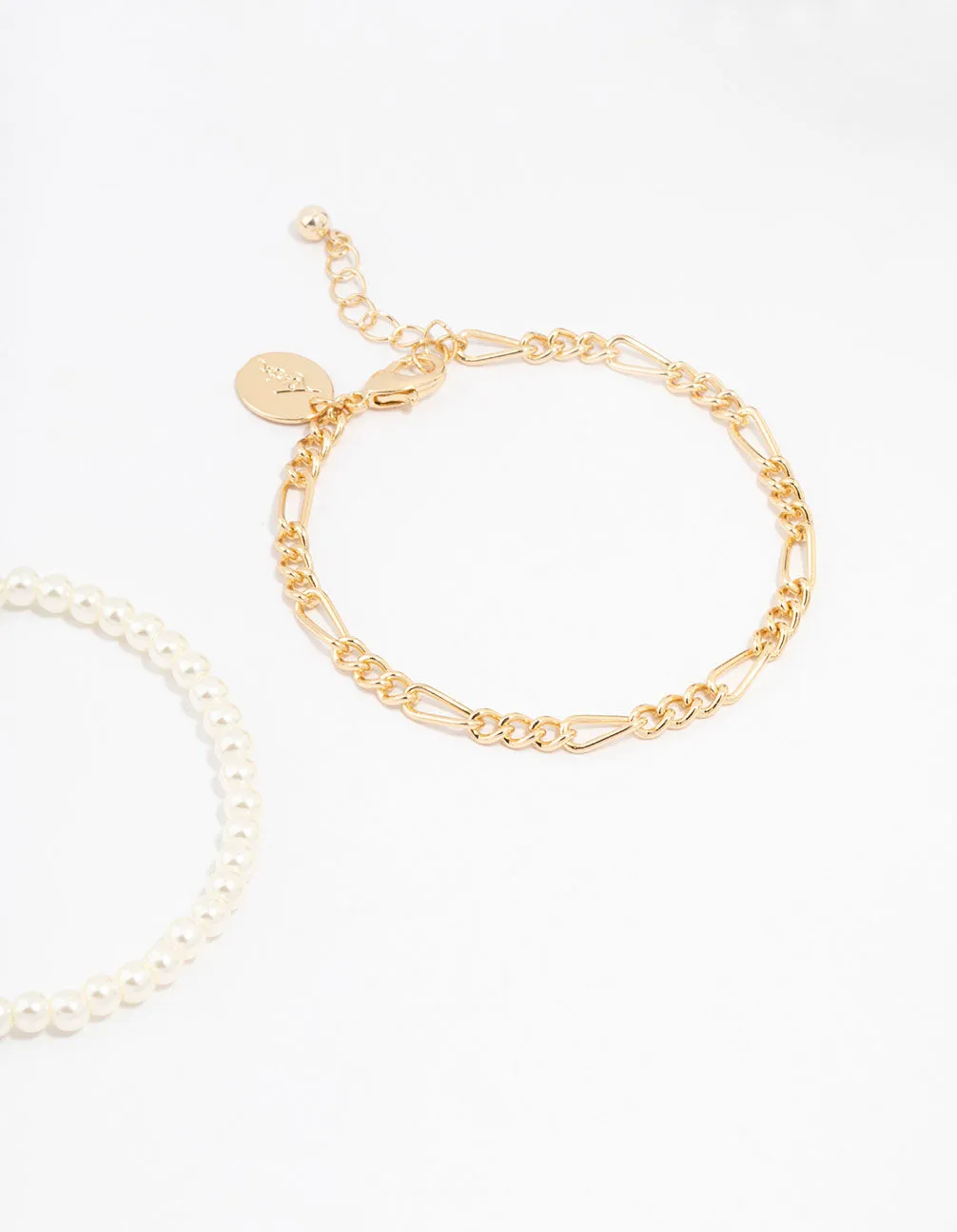 Gold Mixed Chain And Pearl Bracelets 3-Pack