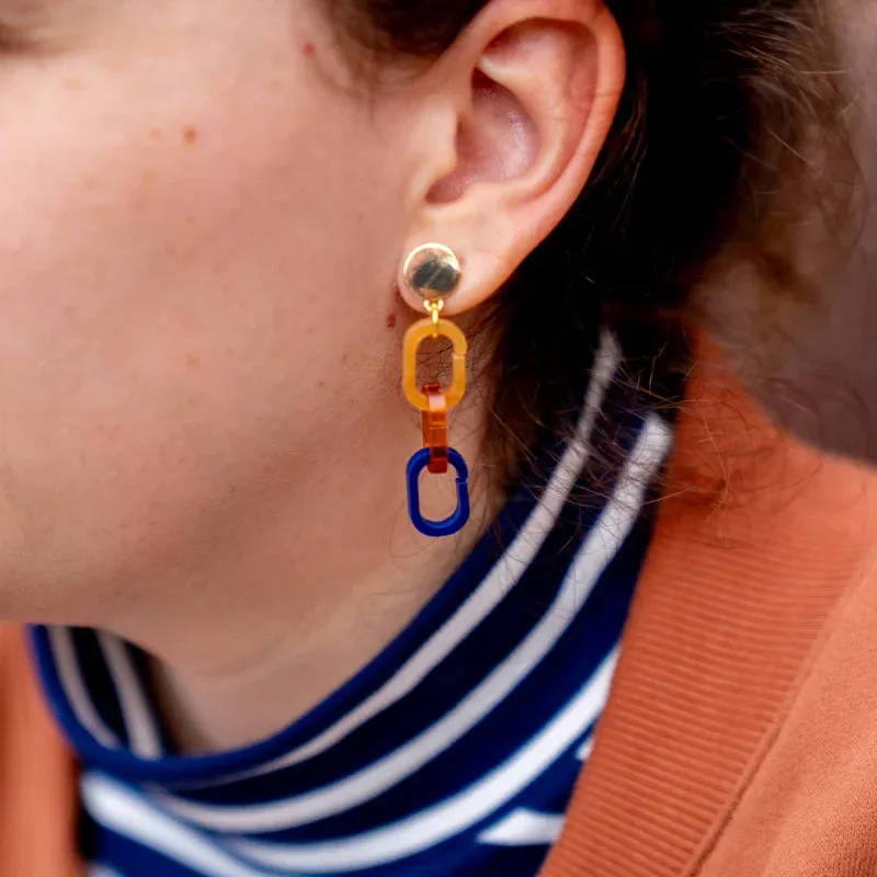 Gold, Orange & Navy Fire Acrylic Earrings