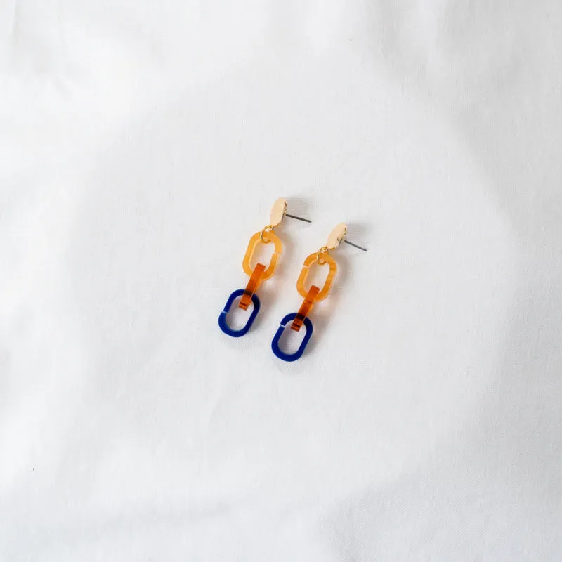 Gold, Orange & Navy Fire Acrylic Earrings