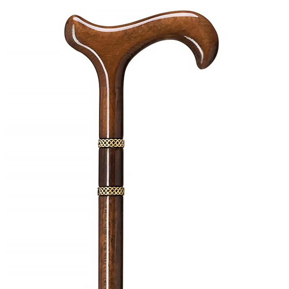 Gold Rings & Walnut Braided Derby Cane: Elegant Design