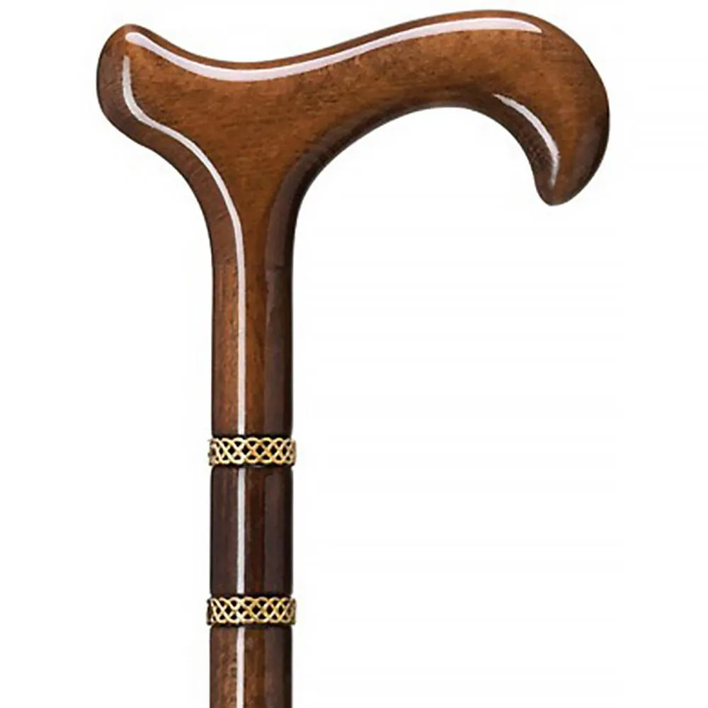 Gold Rings & Walnut Braided Derby Cane: Elegant Design