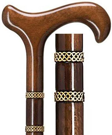 Gold Rings & Walnut Braided Derby Cane: Elegant Design