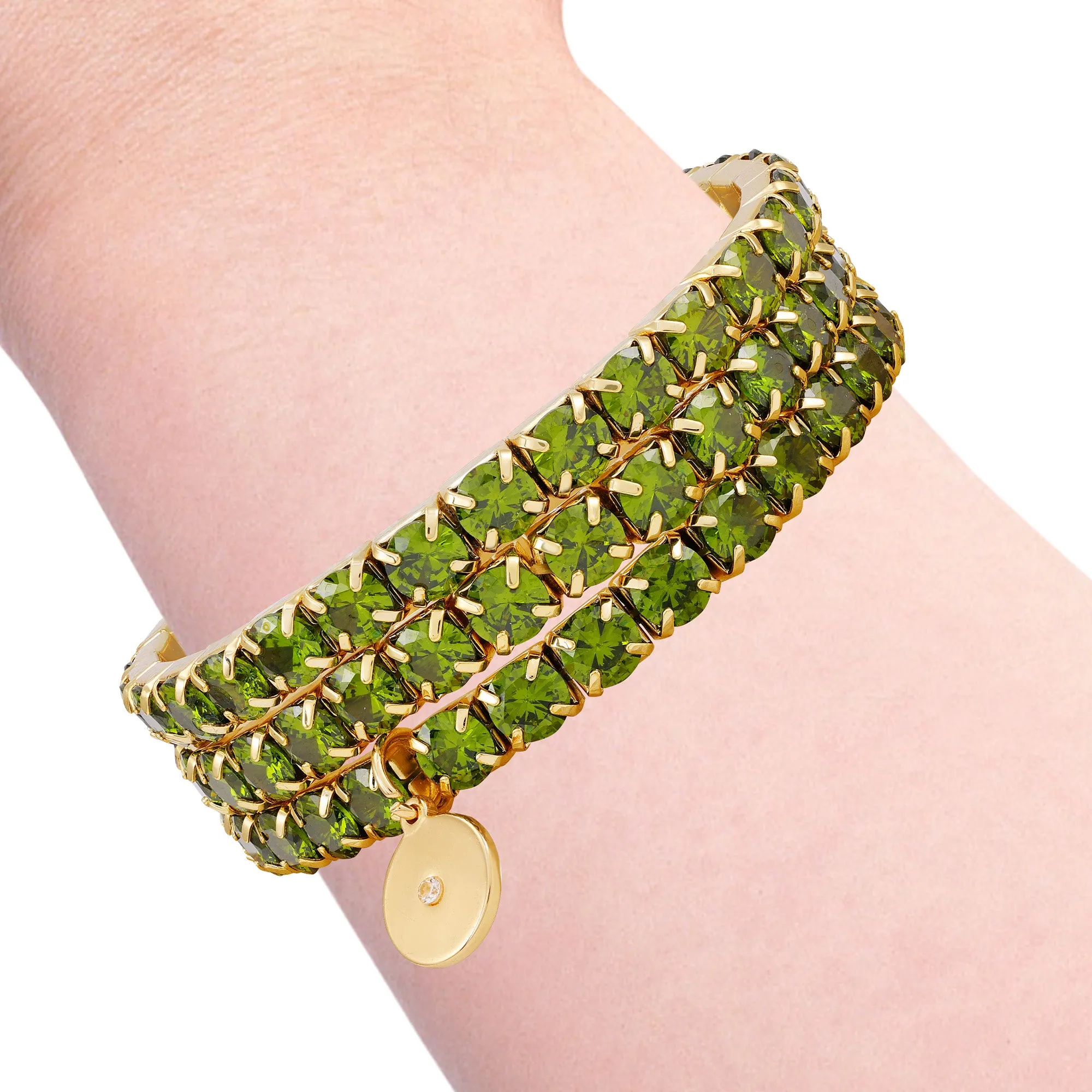 Goldtone 3 Piece Green Crystal Stone Stretch Bracelet Set