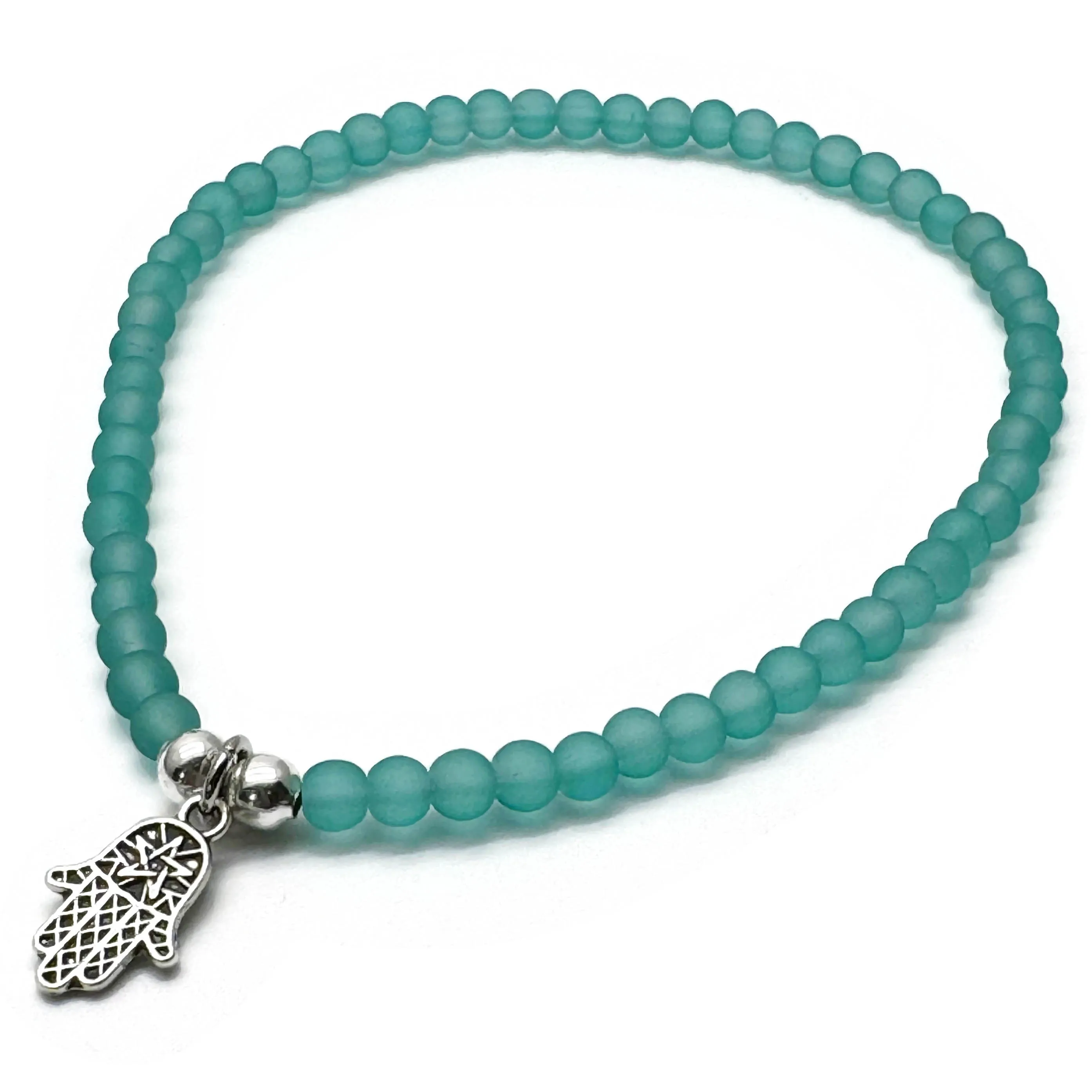 Hamsa Charm Frosted Bead Anklet - Colour Choice - Fatima's Hand