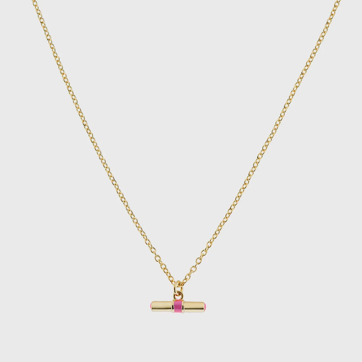 Havana Gold and Flamingo Pink Enamel T-Bar Necklace