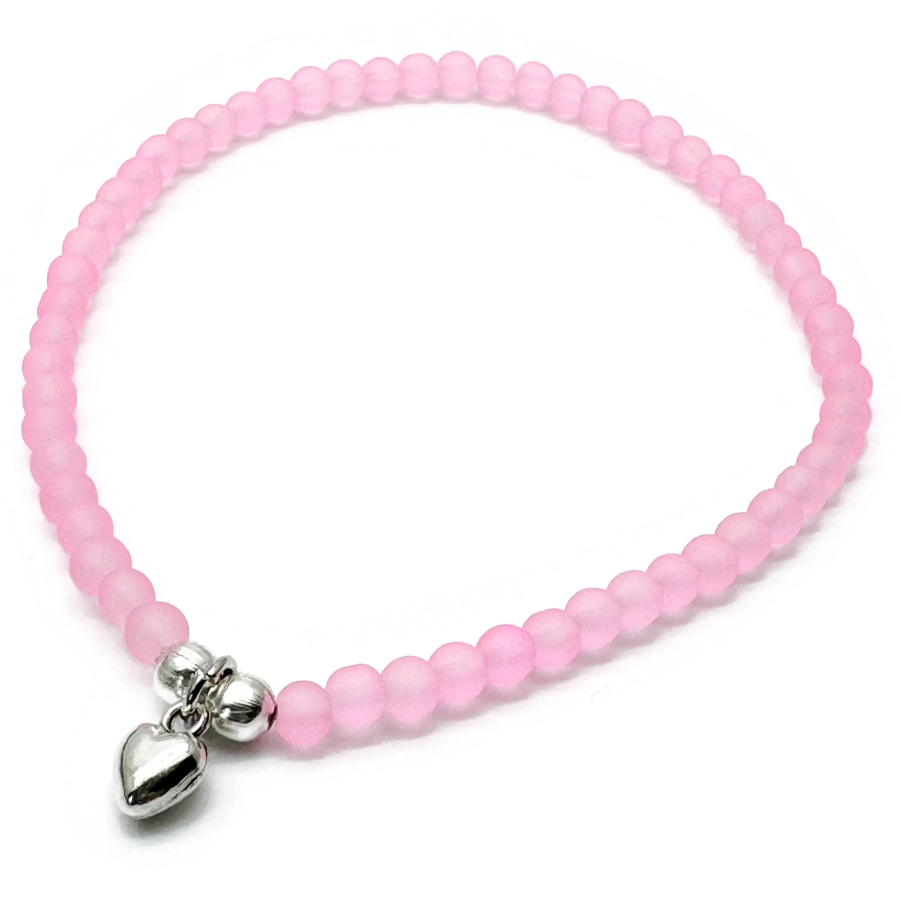 Heart Charm Frosted Bead Anklet - Colour Choice