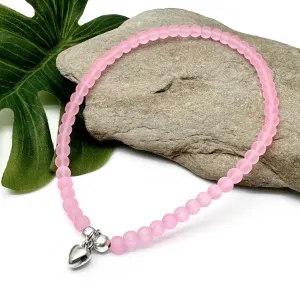 Heart Charm Frosted Bead Anklet - Colour Choice