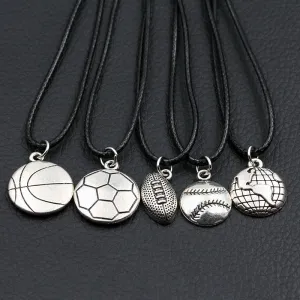 Initial Necklace Basketball Soccer Football Pendant Leather Necklace