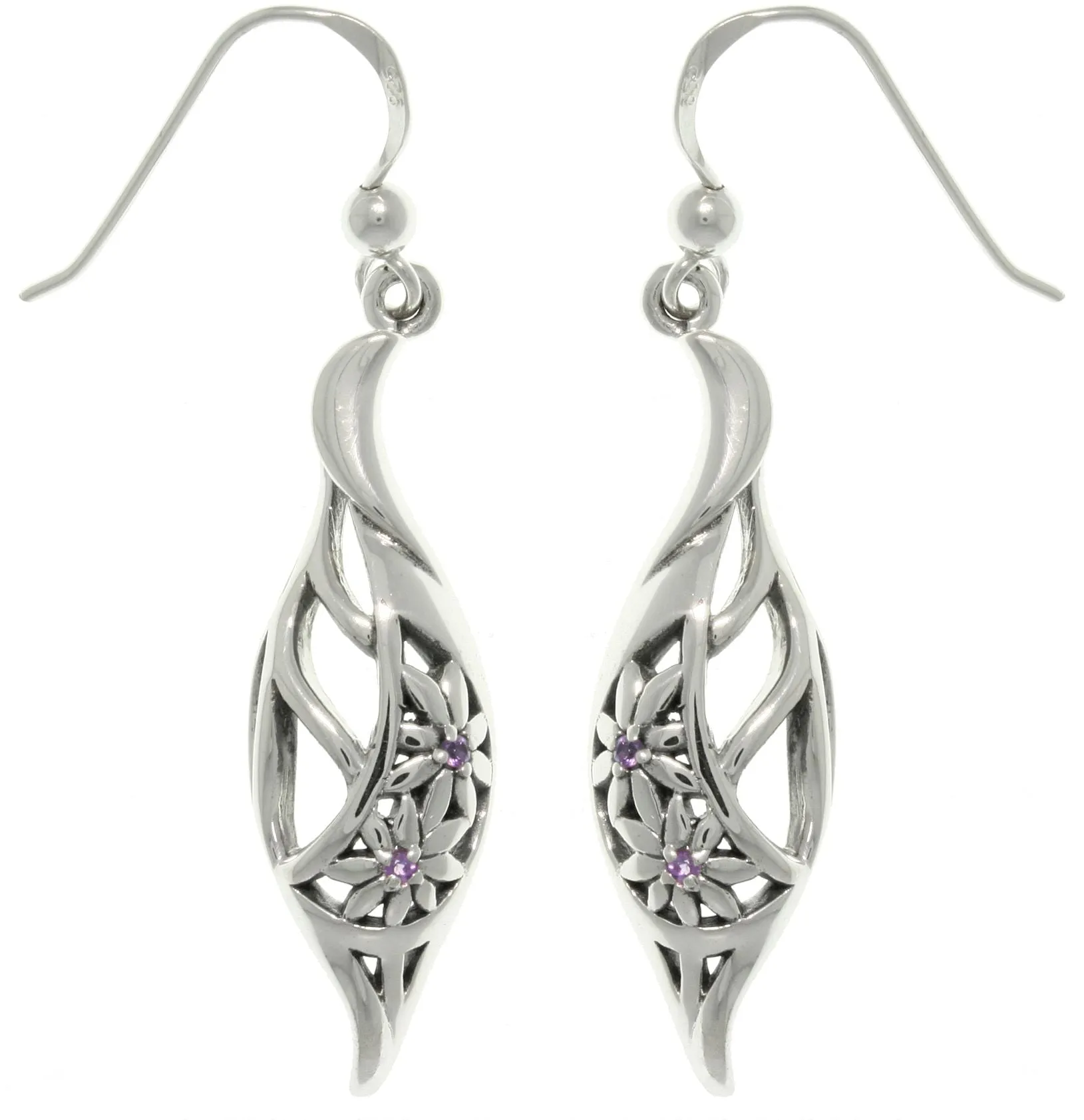 Jewelry Trends Sterling Silver Elegant Flowers with Amethyst Gemstones Dangle Earrings