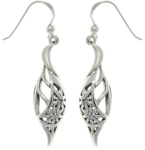 Jewelry Trends Sterling Silver Elegant Flowers with Amethyst Gemstones Dangle Earrings