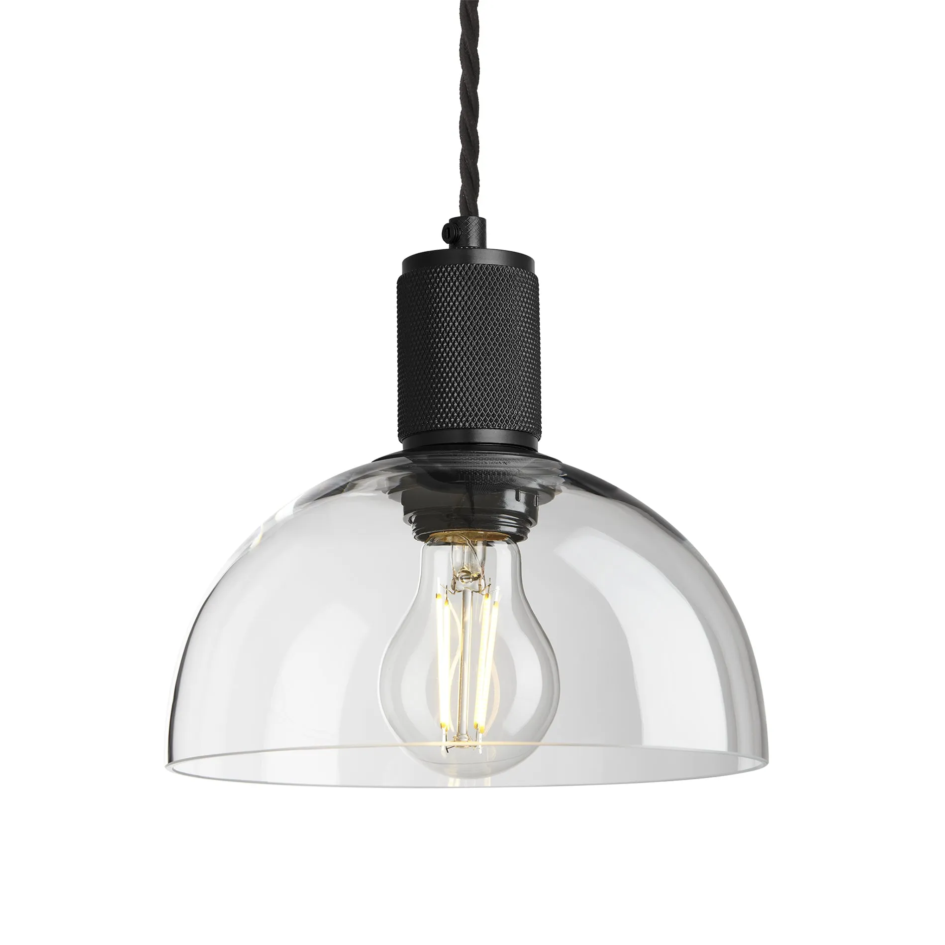 Knurled Glass Dome Pendant Light - 8 Inch - Clear