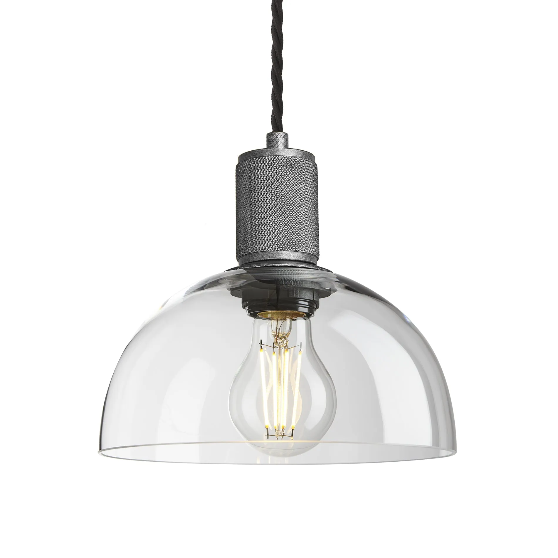 Knurled Glass Dome Pendant Light - 8 Inch - Clear