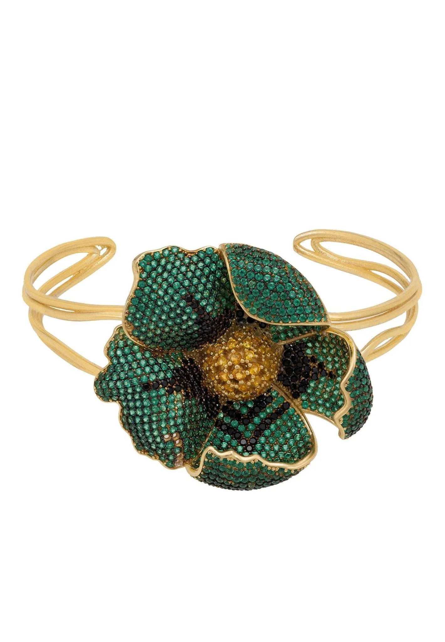 Latelita London Poppy Bangle Cuff Bracelet Gold Emerald Green Cz