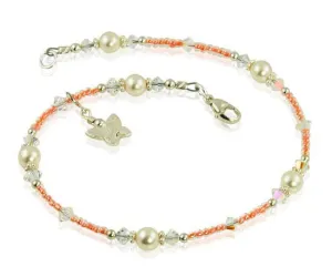 Libre Tangerine Butterfly Crystal Beaded Anklet