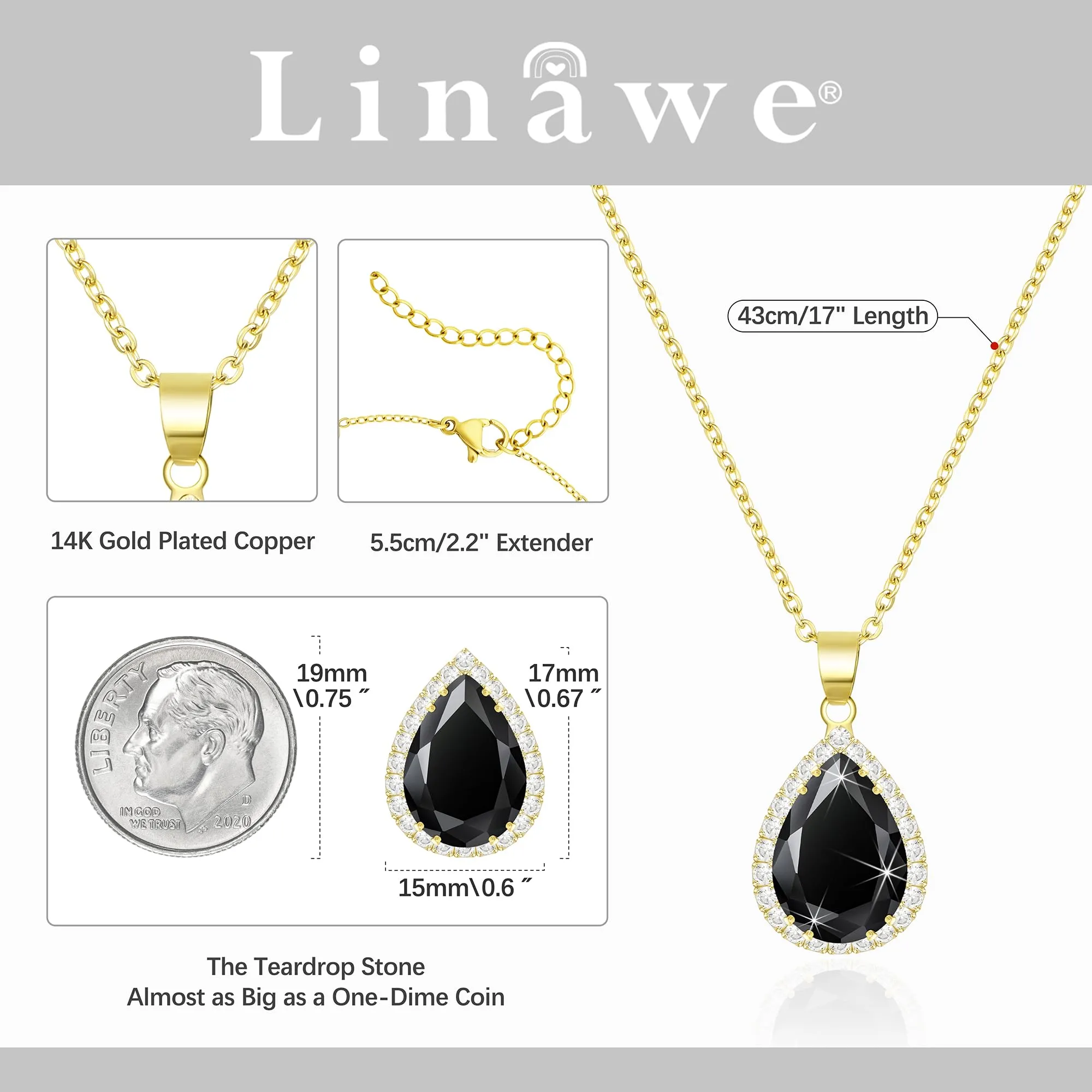 Linawe Black Crystal Gold Chain Necklace for Women Trendy Diamond Pendant