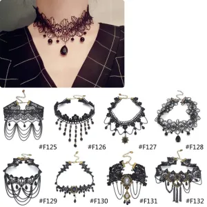 Lychee Gothic Victorian Crystal Tassel Tattoo Choker Necklace Black Lace Choker Collar Vintage Women Wedding Jewelry