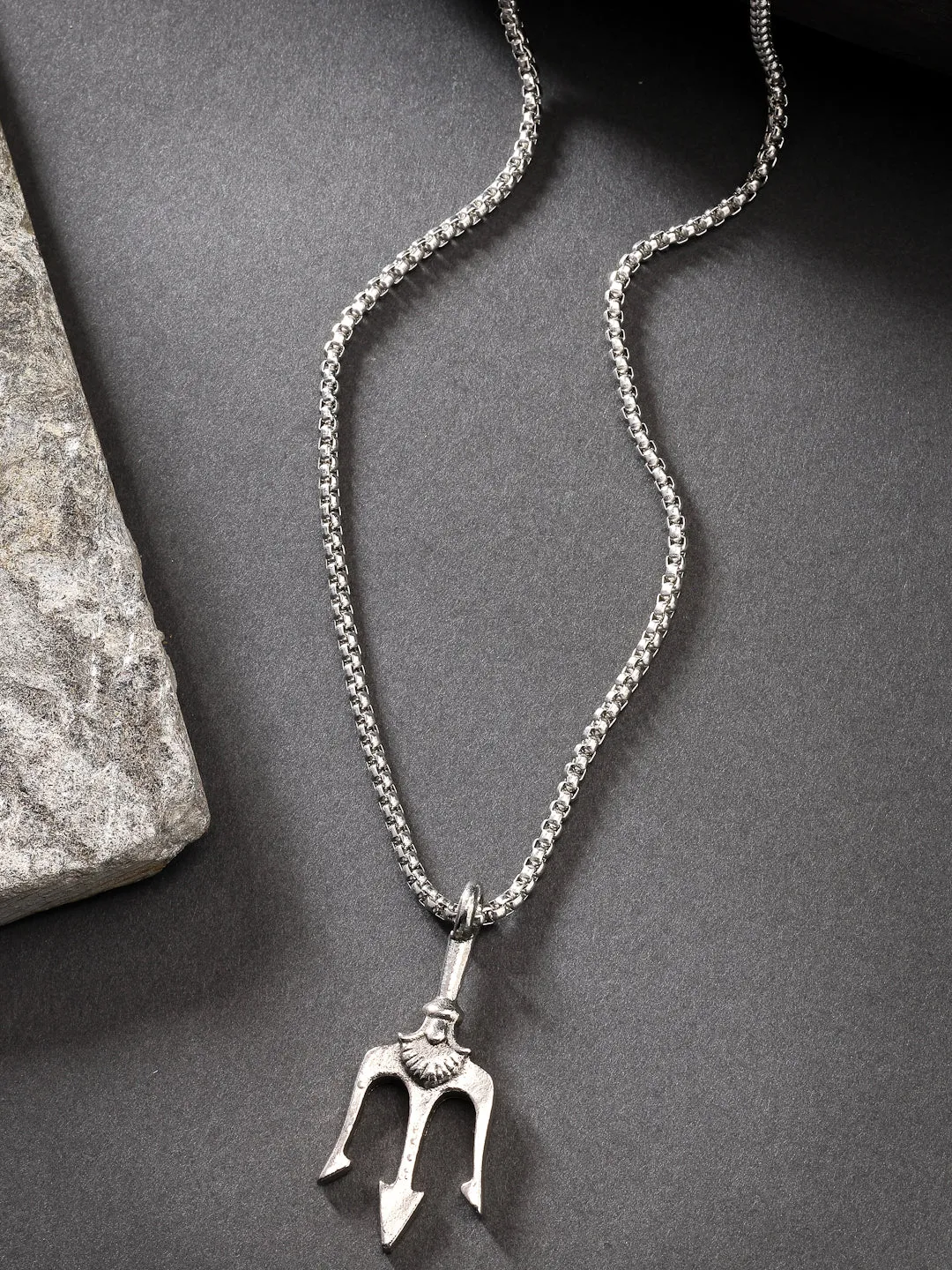 Men's Silver-Plated Stainless Steel Geometric Charm Pendant With Chain - NVR