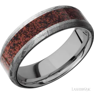 Meteorite with None Finish and Dinosaur Bone Red Inlay - 7MM