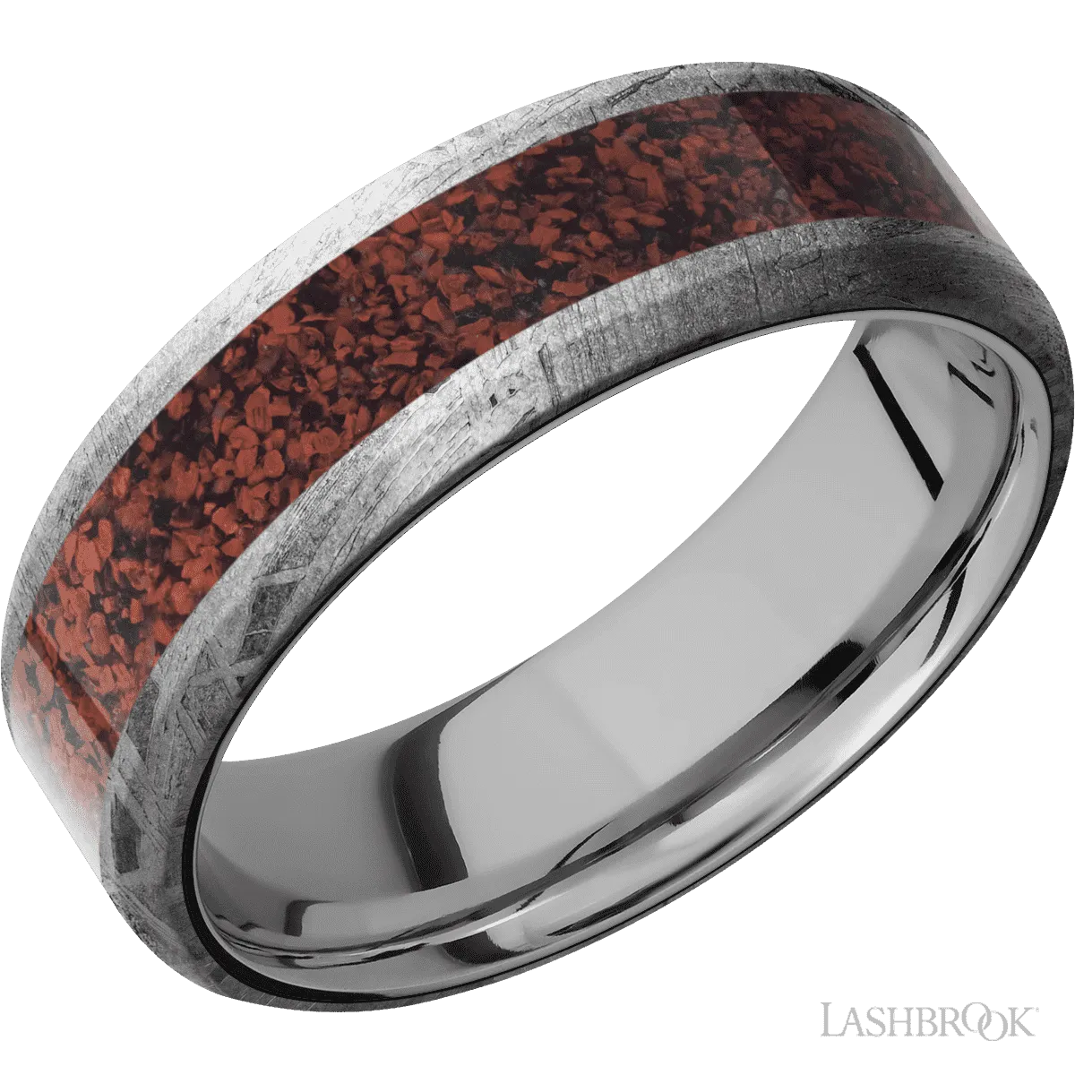 Meteorite with None Finish and Dinosaur Bone Red Inlay - 7MM