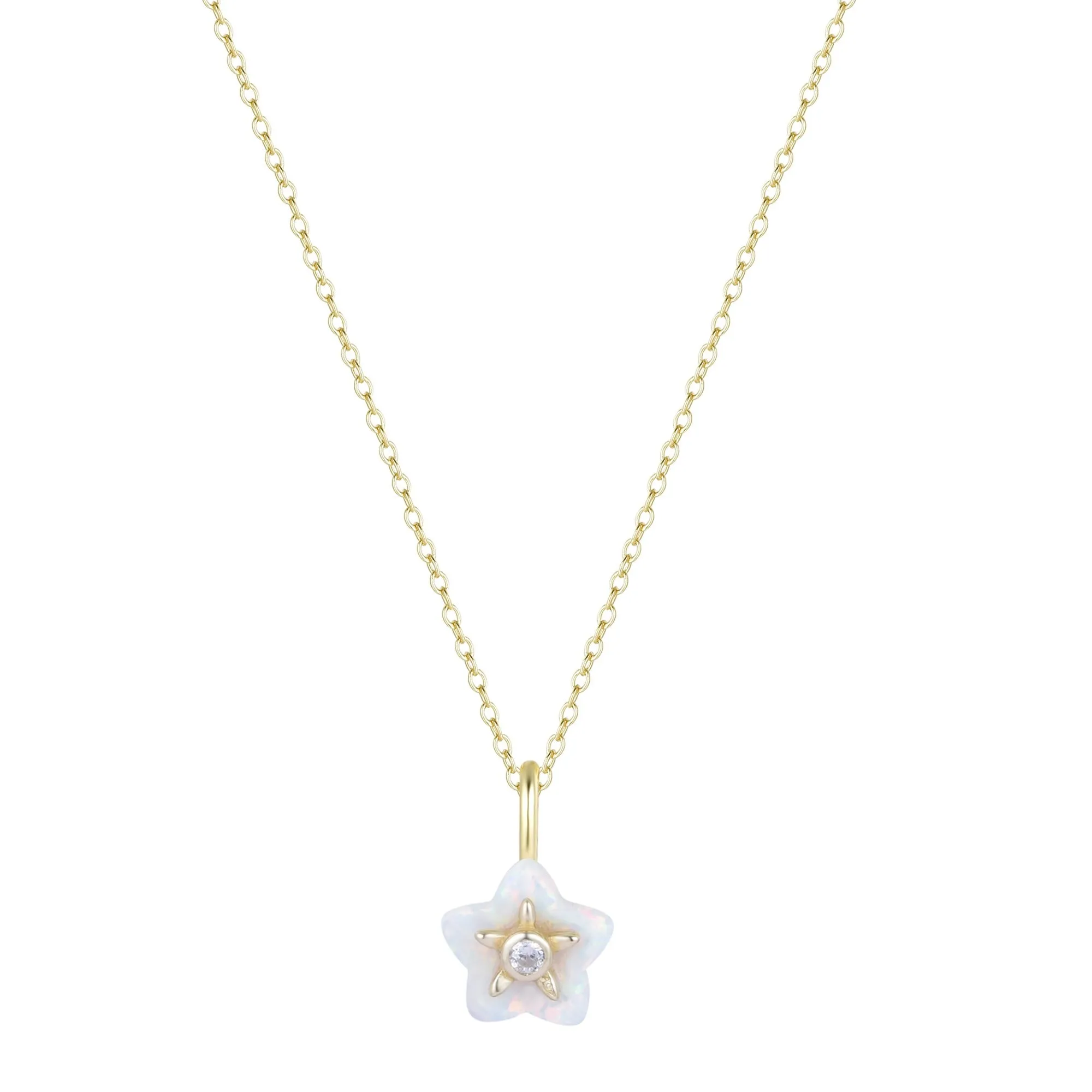 Mini Carved Opal Flower Charm Necklace