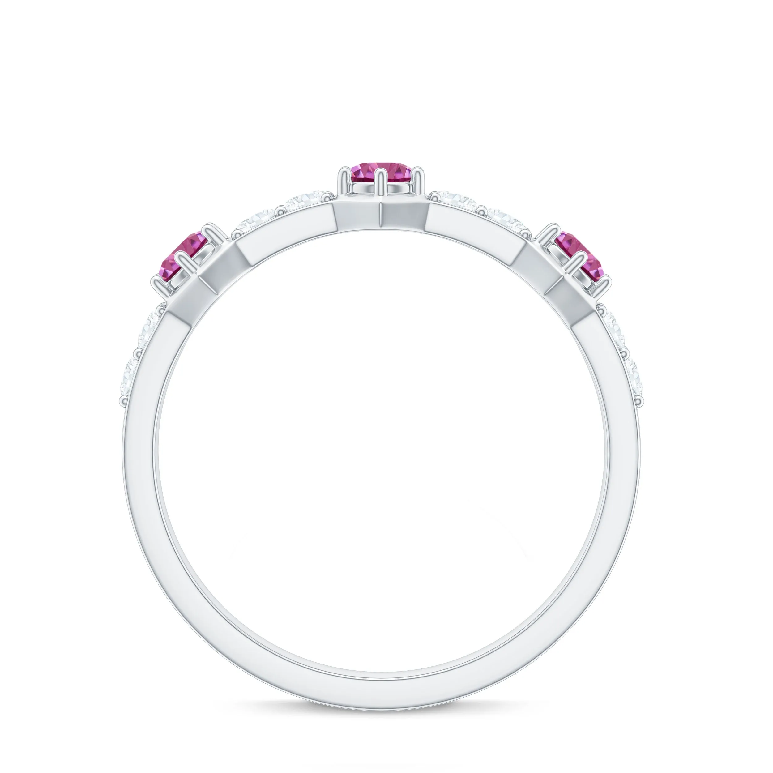 Minimal Half Eternity Ring with Pink Tourmaline and Diamond