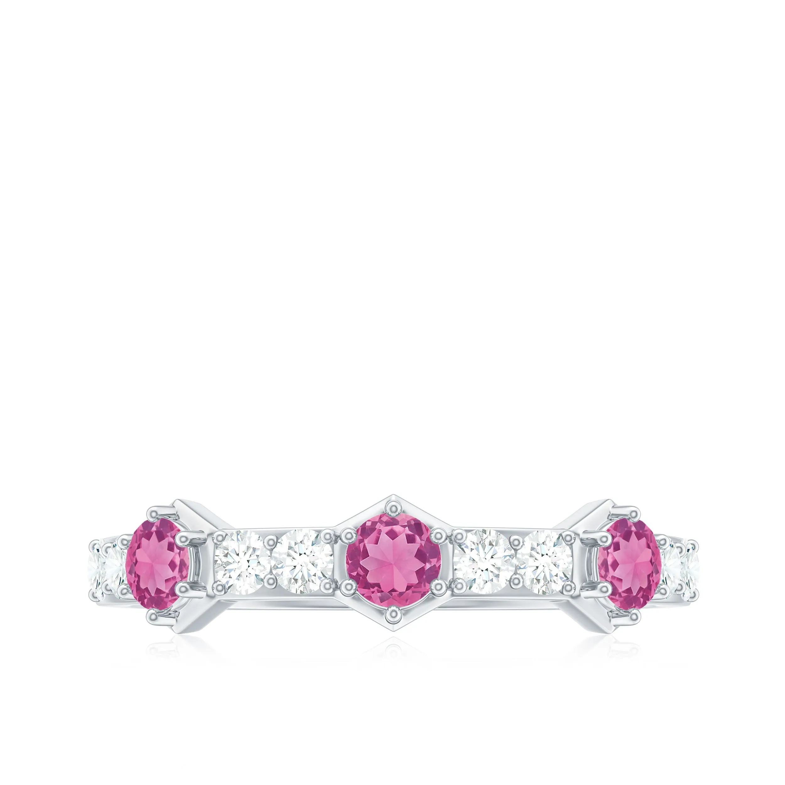 Minimal Half Eternity Ring with Pink Tourmaline and Diamond