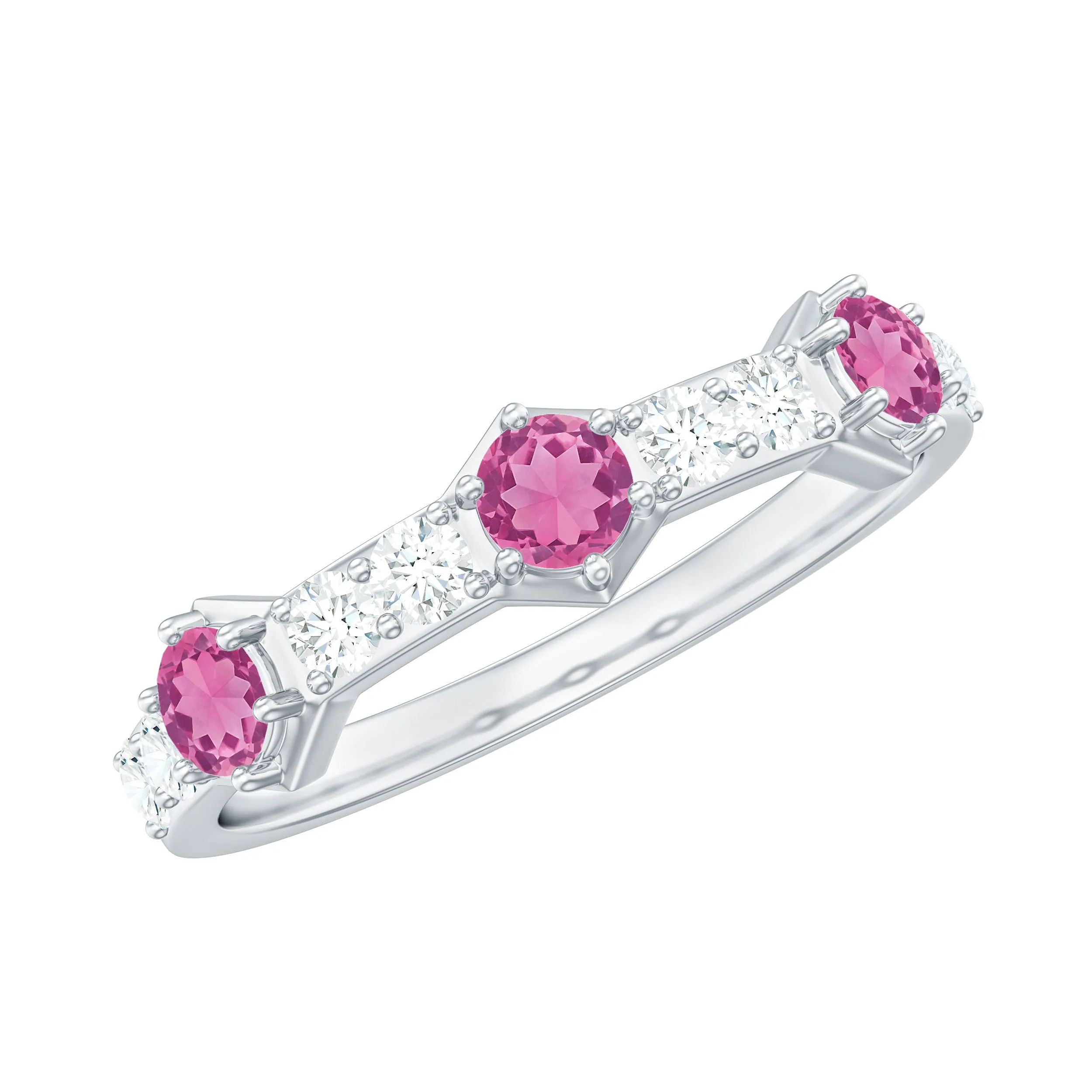 Minimal Half Eternity Ring with Pink Tourmaline and Diamond