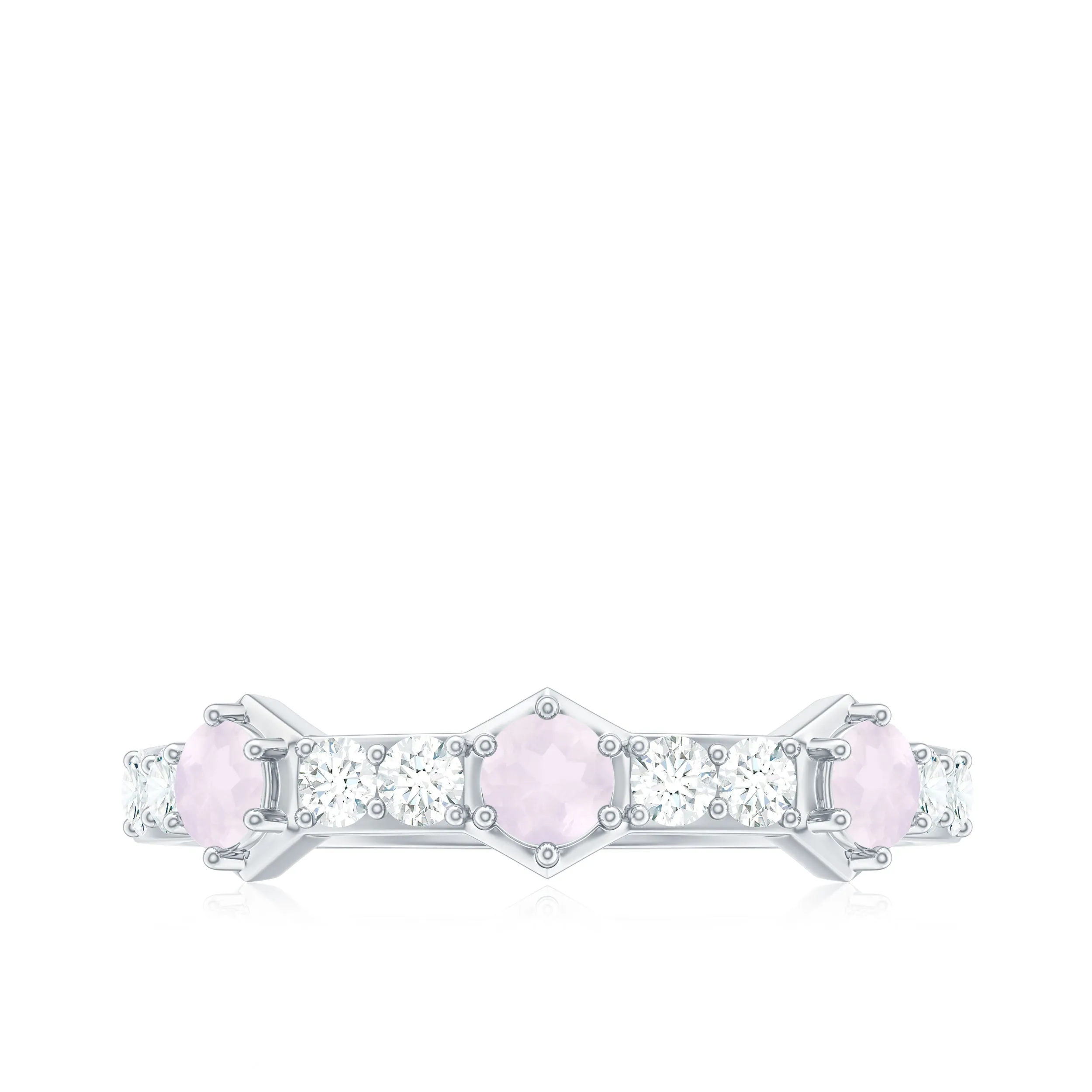 Minimal Half Eternity Ring with Rose Quartz and Diamond