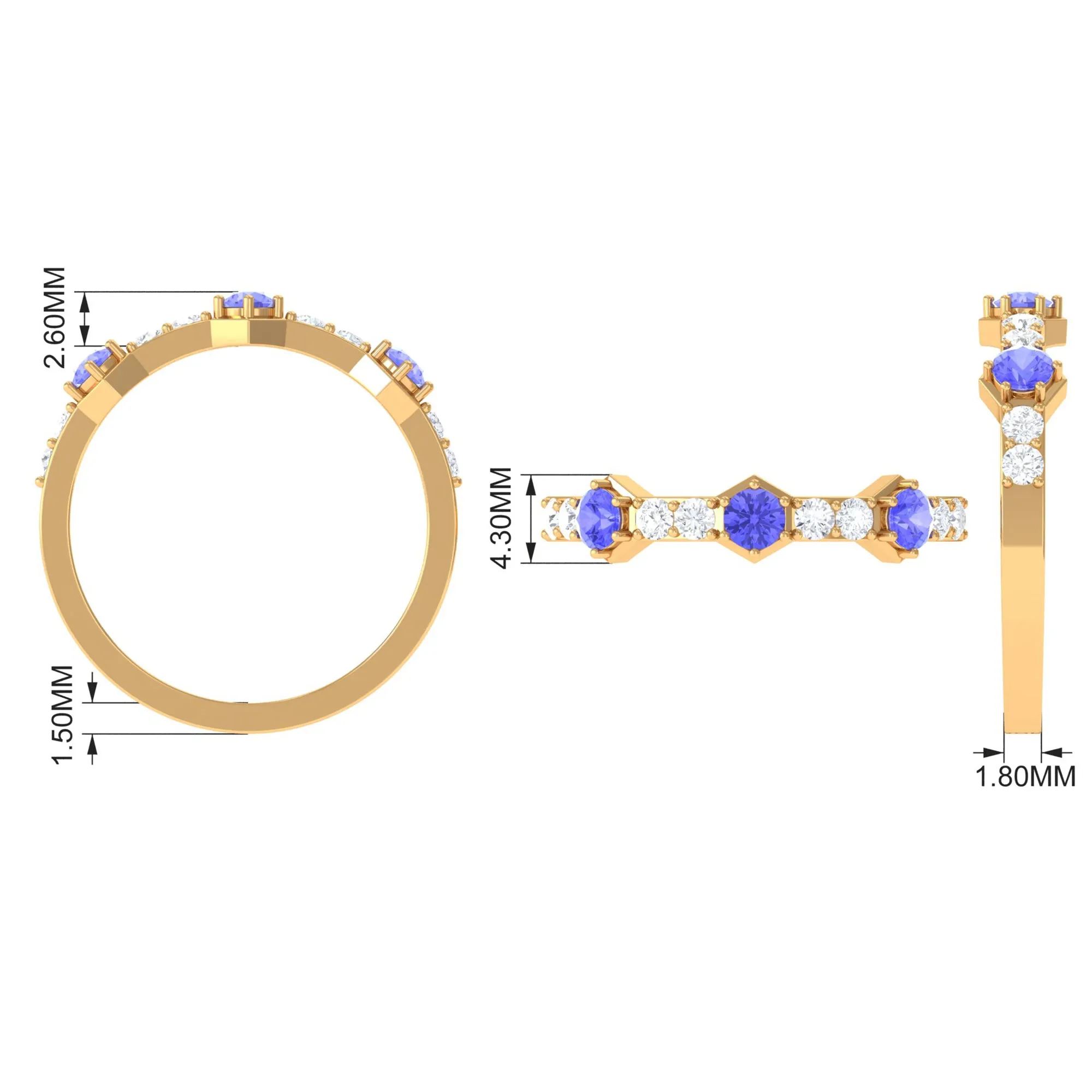 Minimal Half Eternity Ring with Tanzanite and Diamond