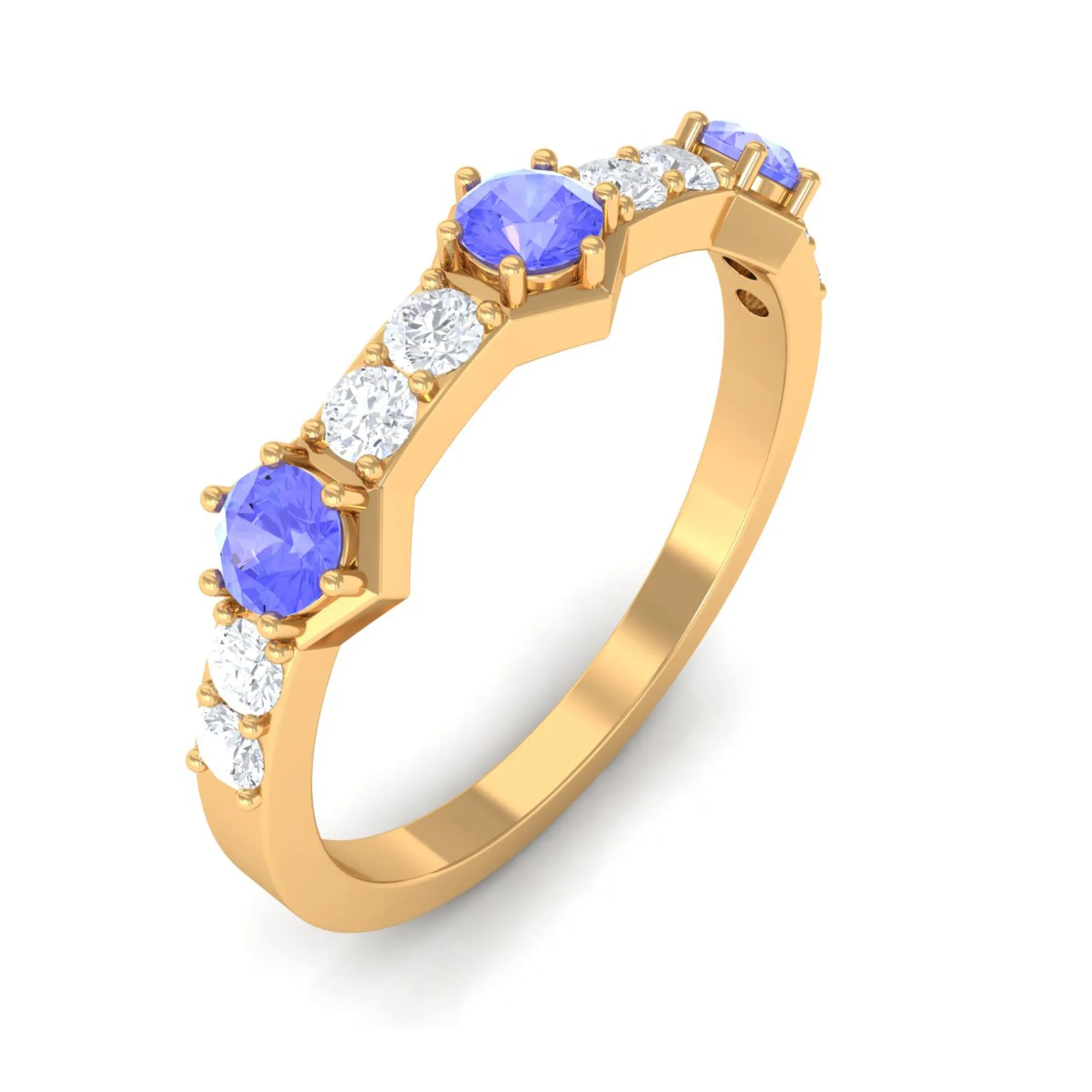 Minimal Half Eternity Ring with Tanzanite and Diamond