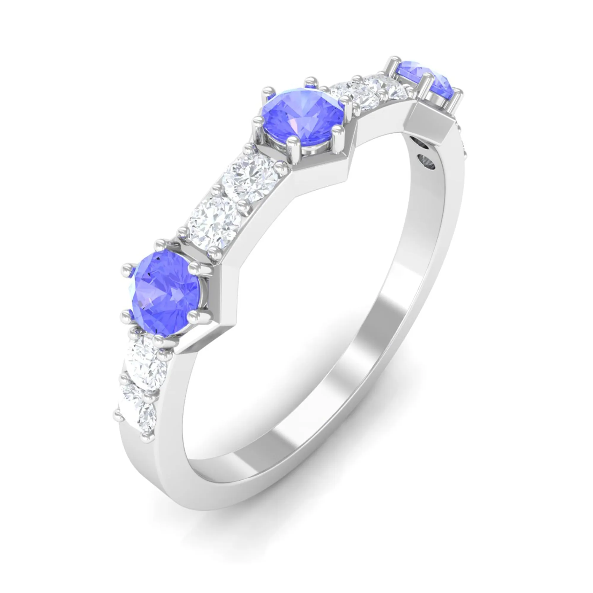 Minimal Half Eternity Ring with Tanzanite and Diamond