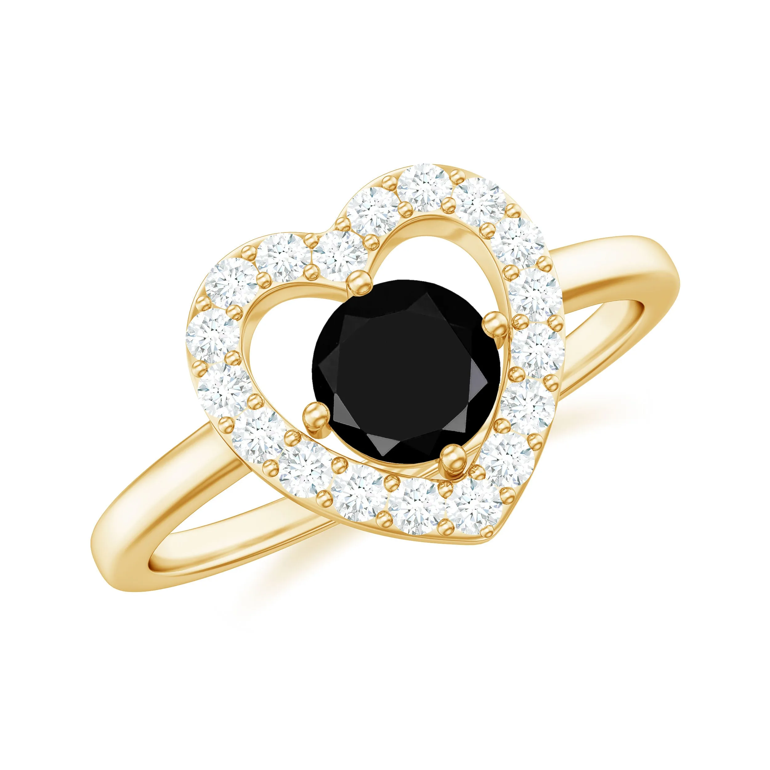 Minimal Heart Ring with Black Onyx and Diamond