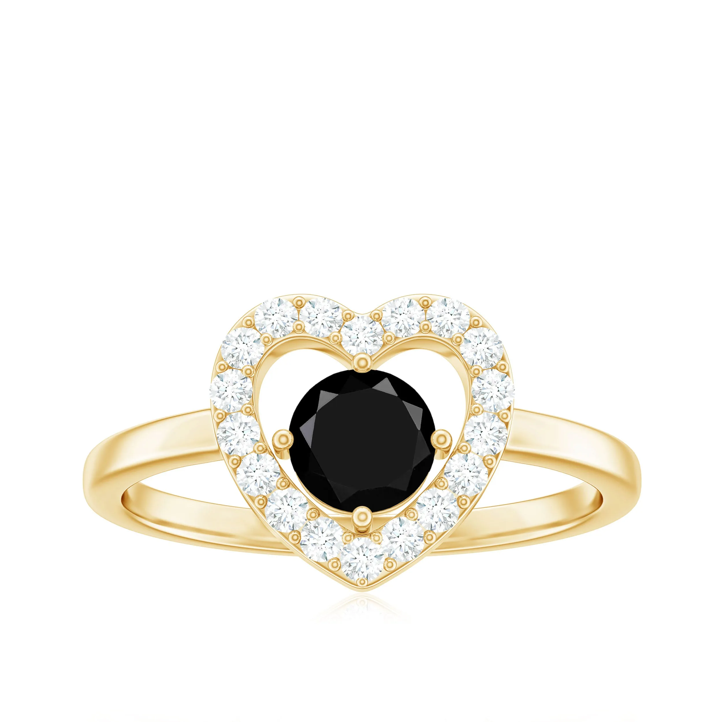 Minimal Heart Ring with Black Onyx and Diamond