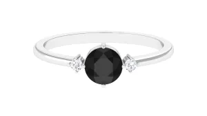 Minimal Round Black Onyx Promise Ring with Diamond