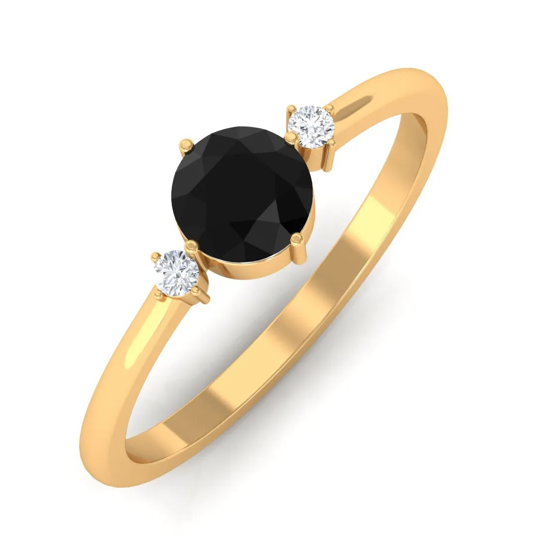 Minimal Round Black Onyx Promise Ring with Diamond