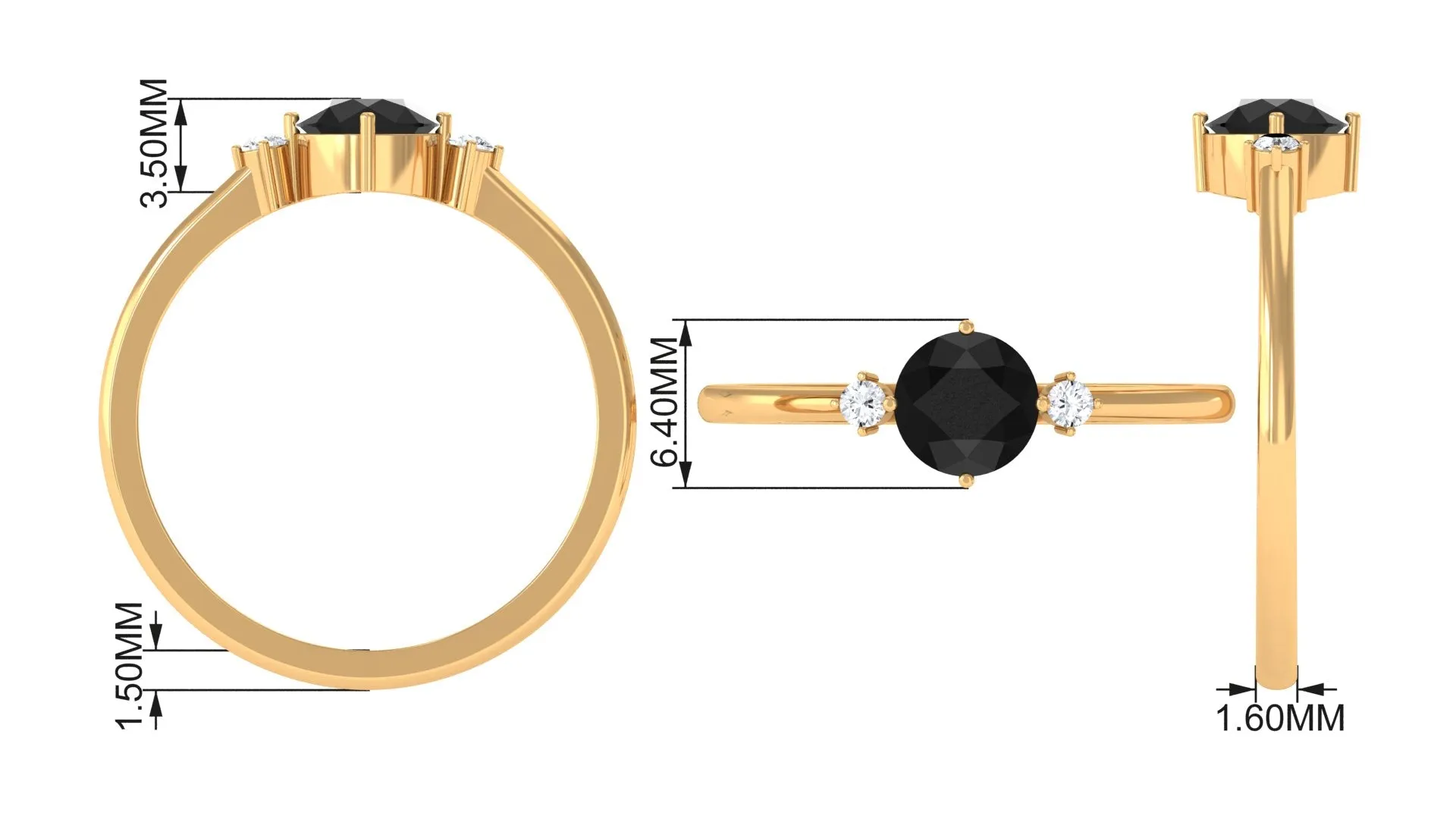 Minimal Round Black Onyx Promise Ring with Diamond