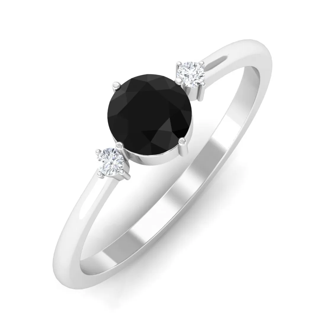 Minimal Round Black Onyx Promise Ring with Diamond