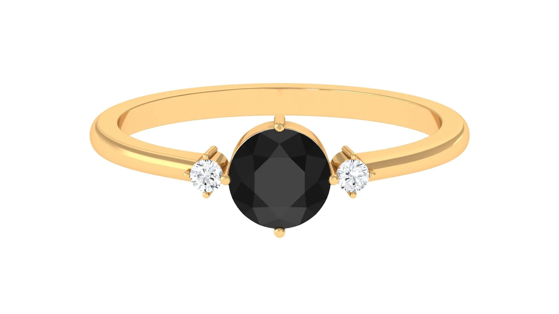 Minimal Round Black Onyx Promise Ring with Diamond