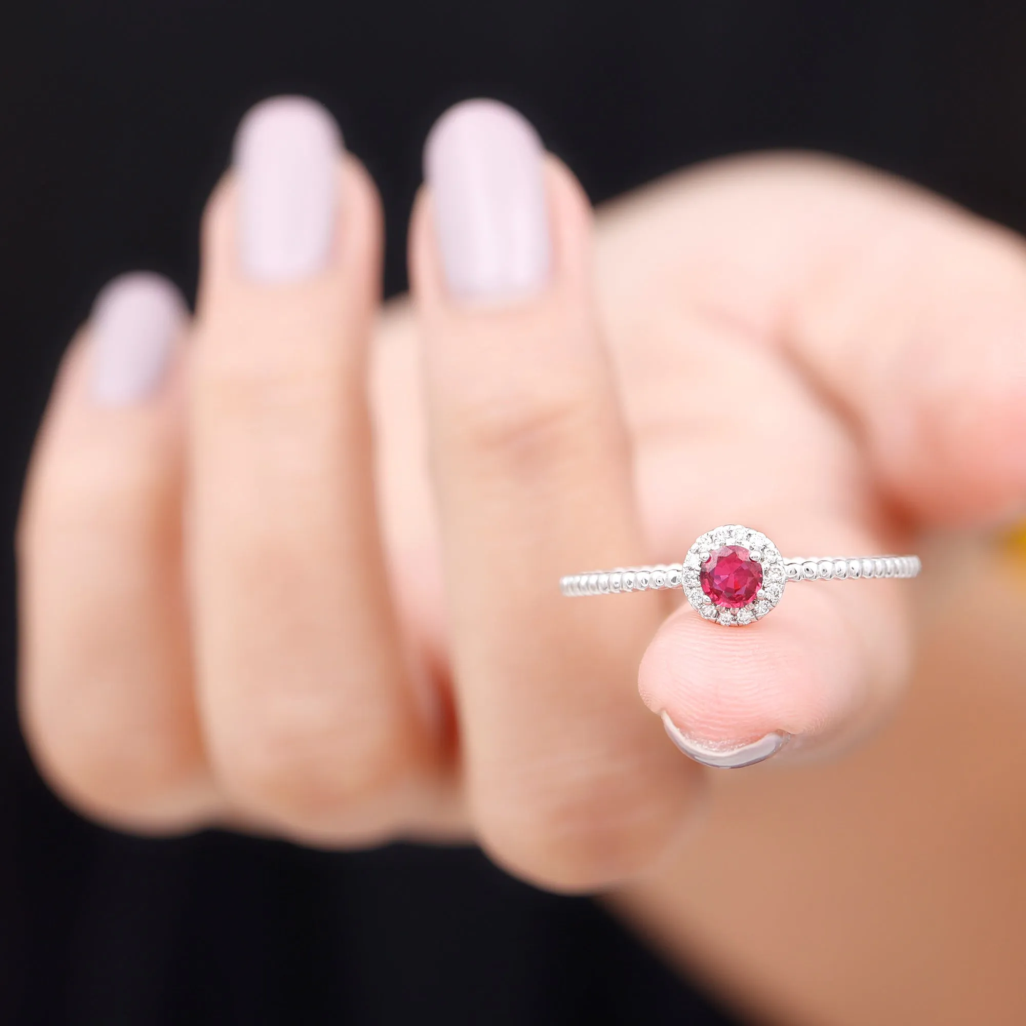 Minimal Ruby Promise Ring with Diamond Halo