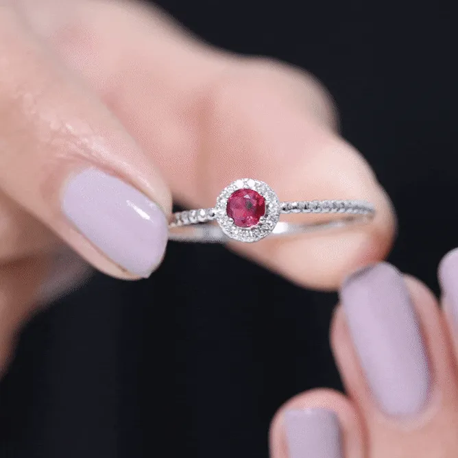 Minimal Ruby Promise Ring with Diamond Halo