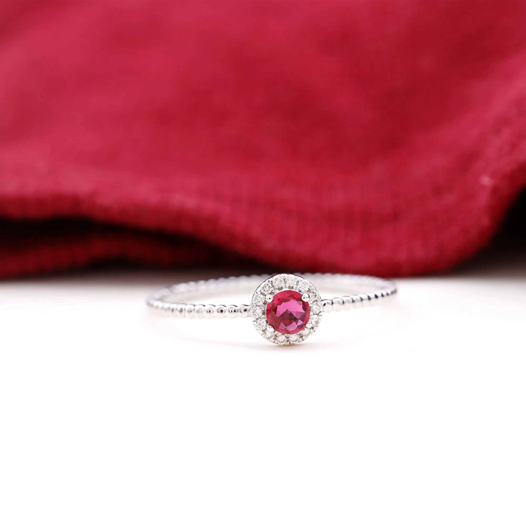 Minimal Ruby Promise Ring with Diamond Halo