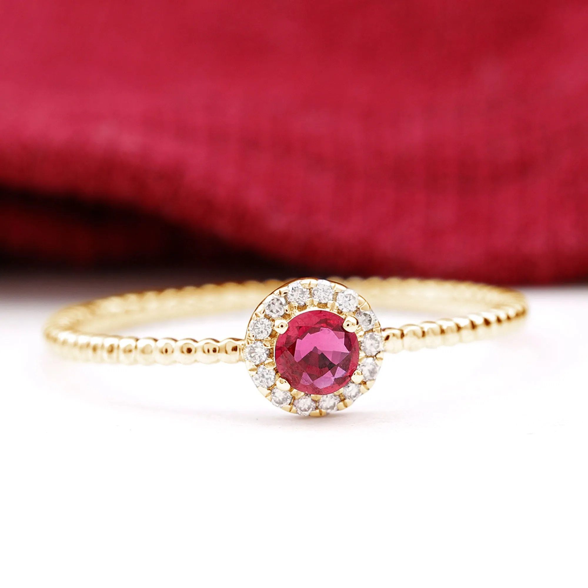 Minimal Ruby Promise Ring with Diamond Halo